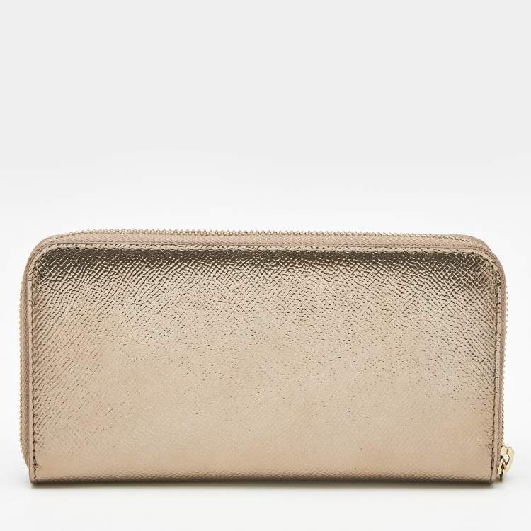 Pre Owned Bvlgari Bronze Leather Zip Continental Wallet