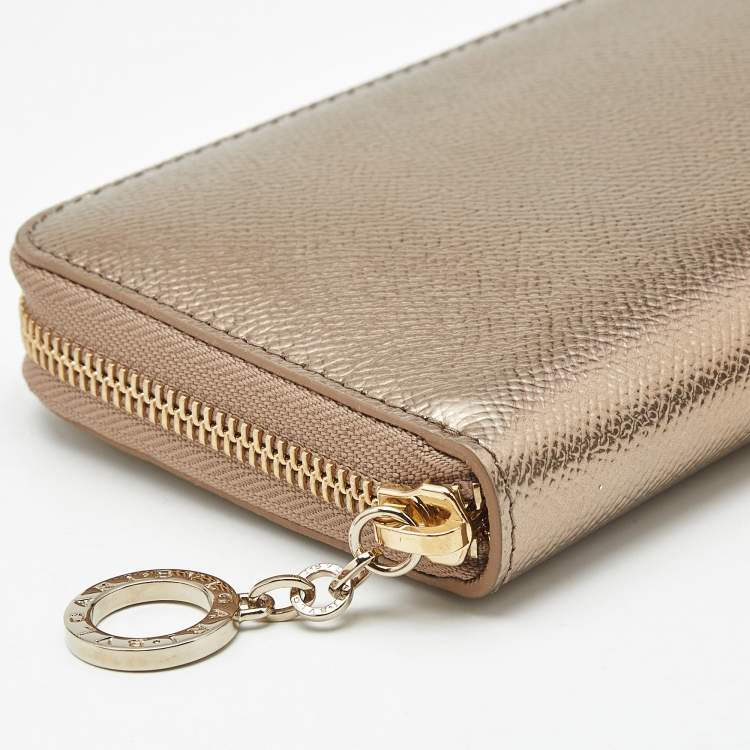 Pre Owned Bvlgari Bronze Leather Zip Continental Wallet