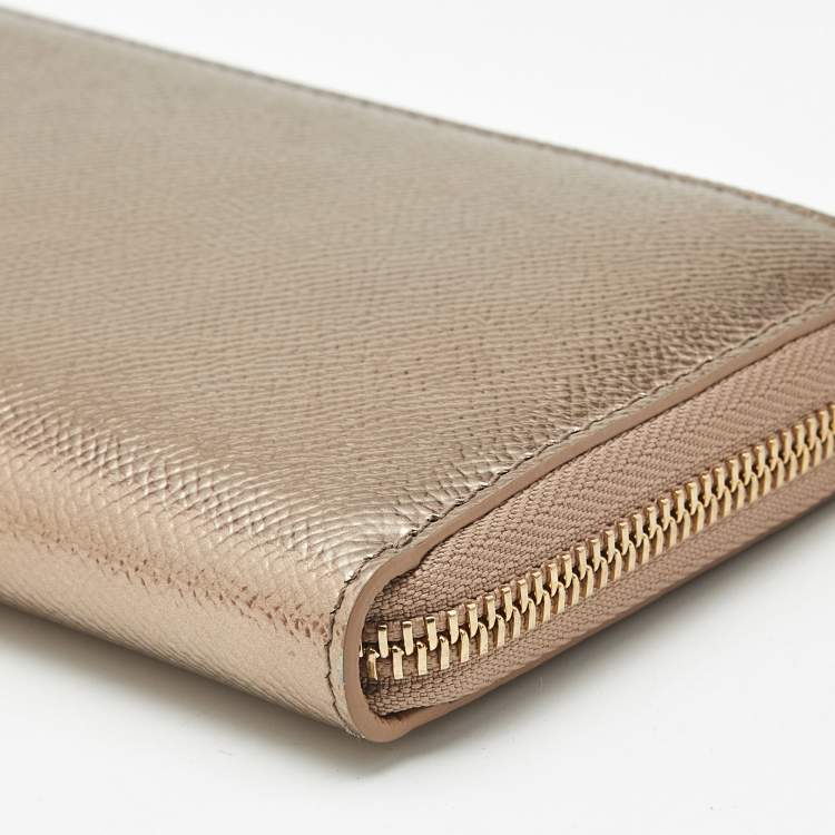 Pre Owned Bvlgari Bronze Leather Zip Continental Wallet