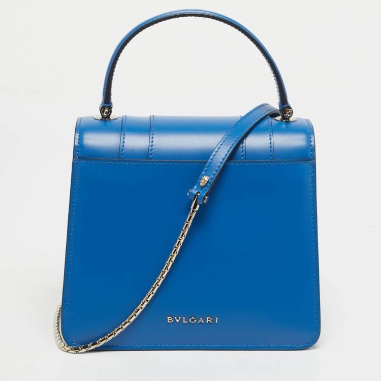 Pre Owned Bvlgari Blue Leather Serpenti Forever Small Top Handle Bag