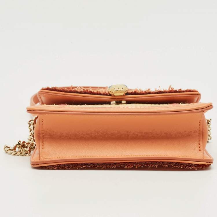 Pre Owned Bvlgari Beige/Peach Raffia and Leather Mini Serpenti Forever Crossbody Bag