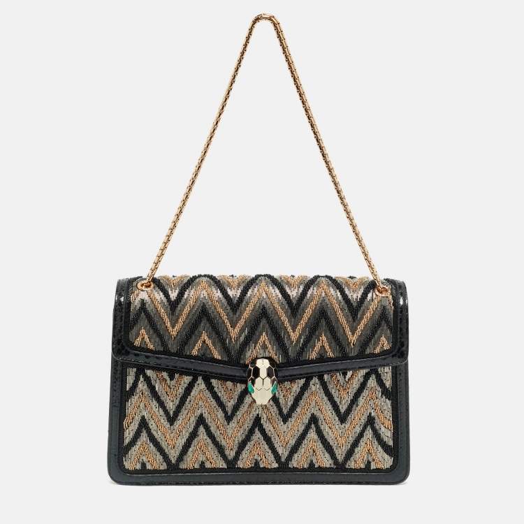 Pre Owned Bvlgari Serpenti Forever Medium Tricolor Chevron Beaded Ayers Leather Shoulder Bag