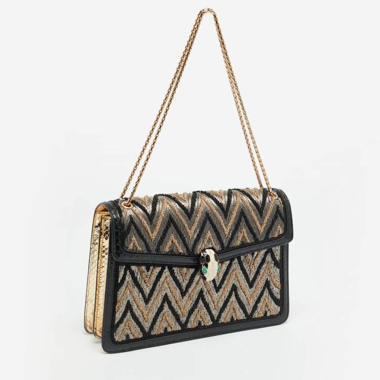 Pre Owned Bvlgari Serpenti Forever Medium Tricolor Chevron Beaded Ayers Leather Shoulder Bag