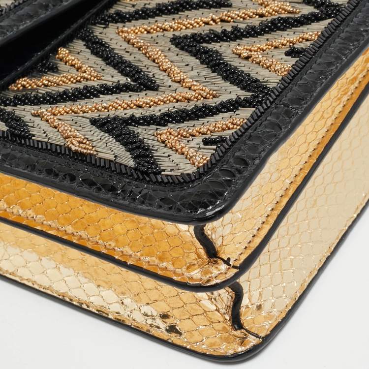 Pre Owned Bvlgari Serpenti Forever Medium Tricolor Chevron Beaded Ayers Leather Shoulder Bag