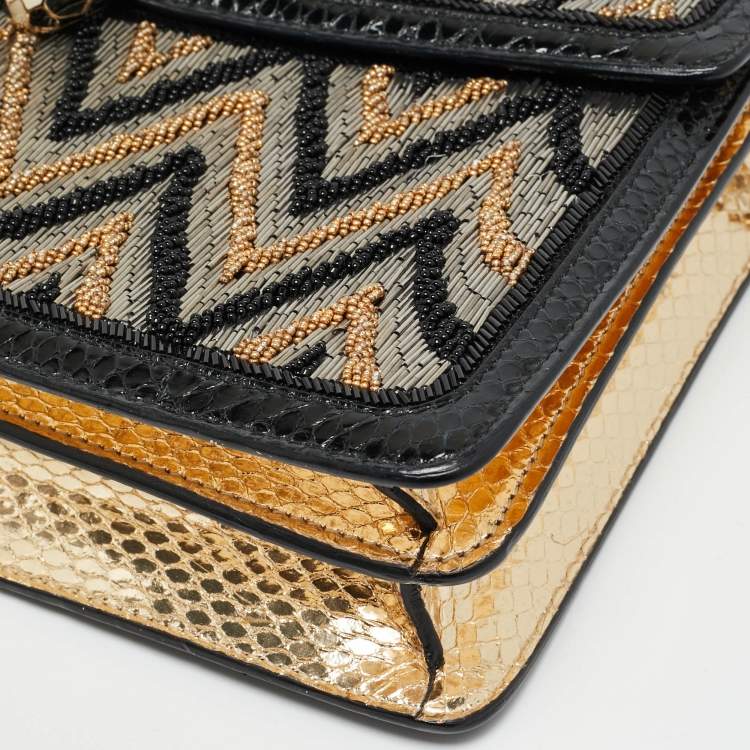 Pre Owned Bvlgari Serpenti Forever Medium Tricolor Chevron Beaded Ayers Leather Shoulder Bag