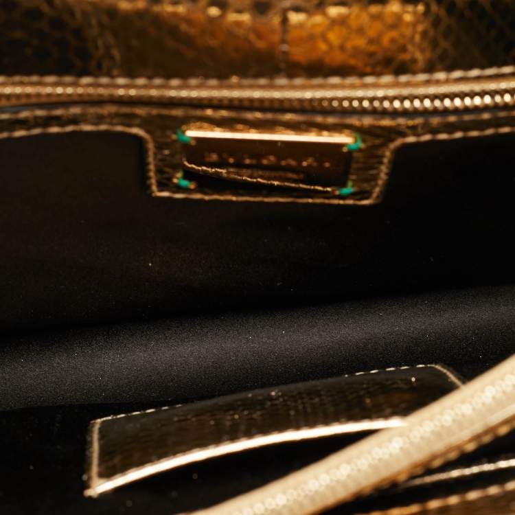 Pre Owned Bvlgari Serpenti Forever Medium Tricolor Chevron Beaded Ayers Leather Shoulder Bag