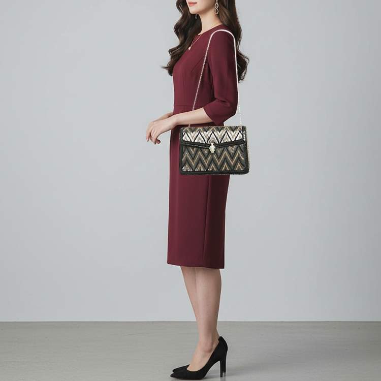 Pre Owned Bvlgari Serpenti Forever Medium Tricolor Chevron Beaded Ayers Leather Shoulder Bag