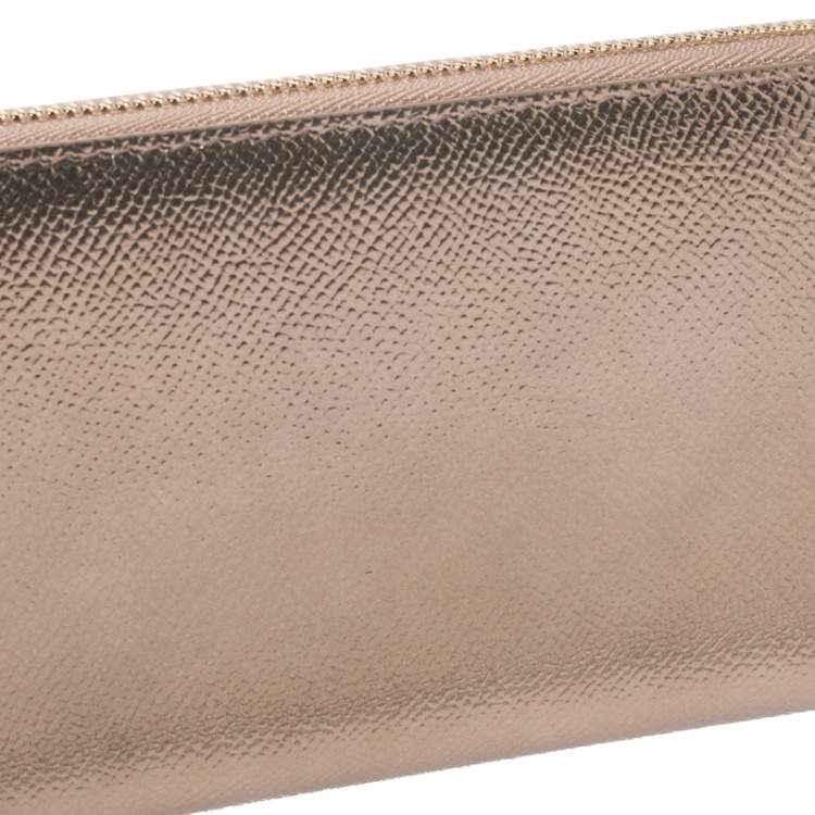 Pre Owned Bvlgari Metallic Bronze Leather Zip Around Wallet