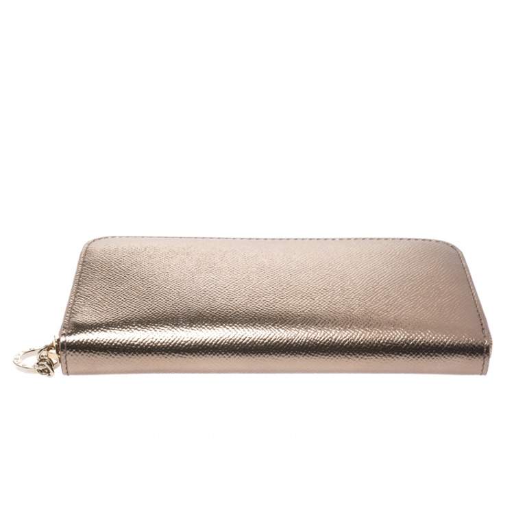Pre Owned Bvlgari Metallic Bronze Leather Zip Around Wallet