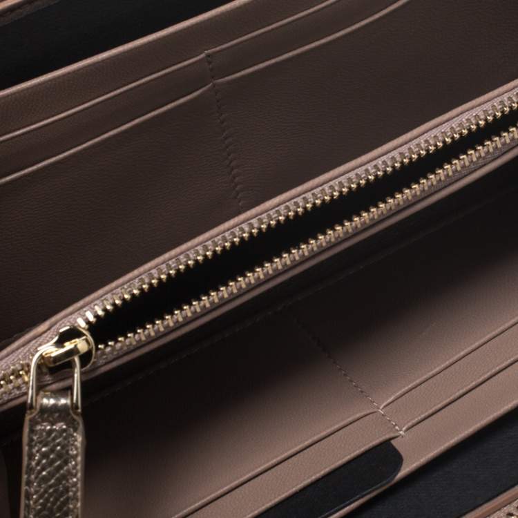 Pre Owned Bvlgari Metallic Bronze Leather Zip Around Wallet