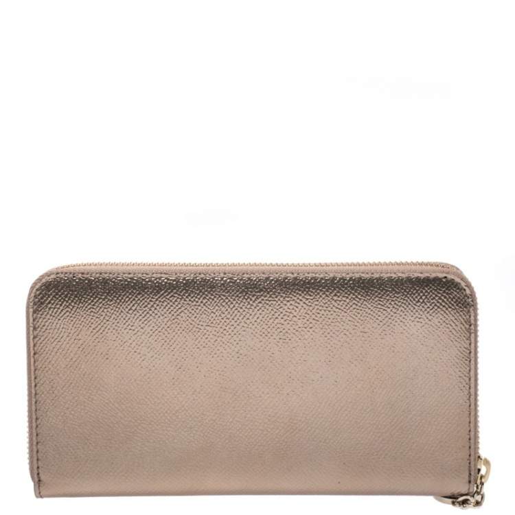 Pre Owned Bvlgari Metallic Bronze Leather Zip Around Wallet