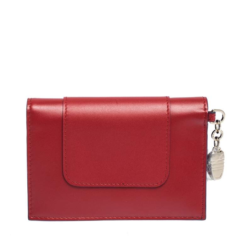 Pre Owned Bvlgari Red Leather Serpenti Forever Bifold Card Holder