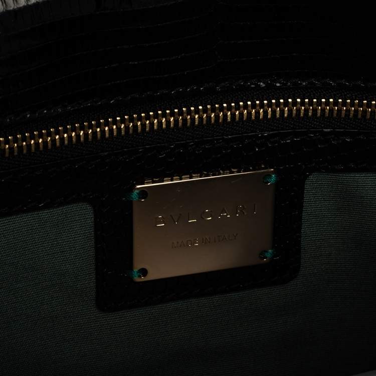 Pre Owned Bvlgari Black Lizard Skin Medium Serpenti Flap Shoulder Bag