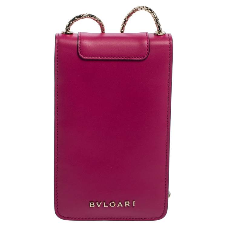 Pre Owned Bvlgari Fuchsia Leather Serpenti Forever Vertical Chain Pochette