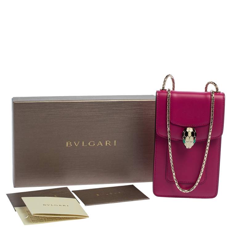 Pre Owned Bvlgari Fuchsia Leather Serpenti Forever Vertical Chain Pochette