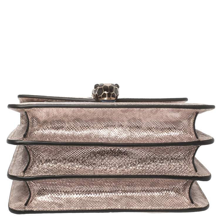 Pre Owned Bvlgari Metallic Pink Karung Serpenti Forever Top Handle Bag