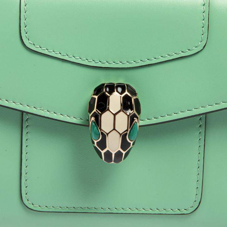 Pre Owned Bvlgari Mint Green Leather Serpenti Forever Trifold Wallet