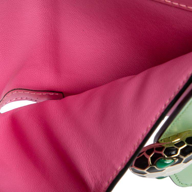 Pre Owned Bvlgari Mint Green Leather Serpenti Forever Trifold Wallet