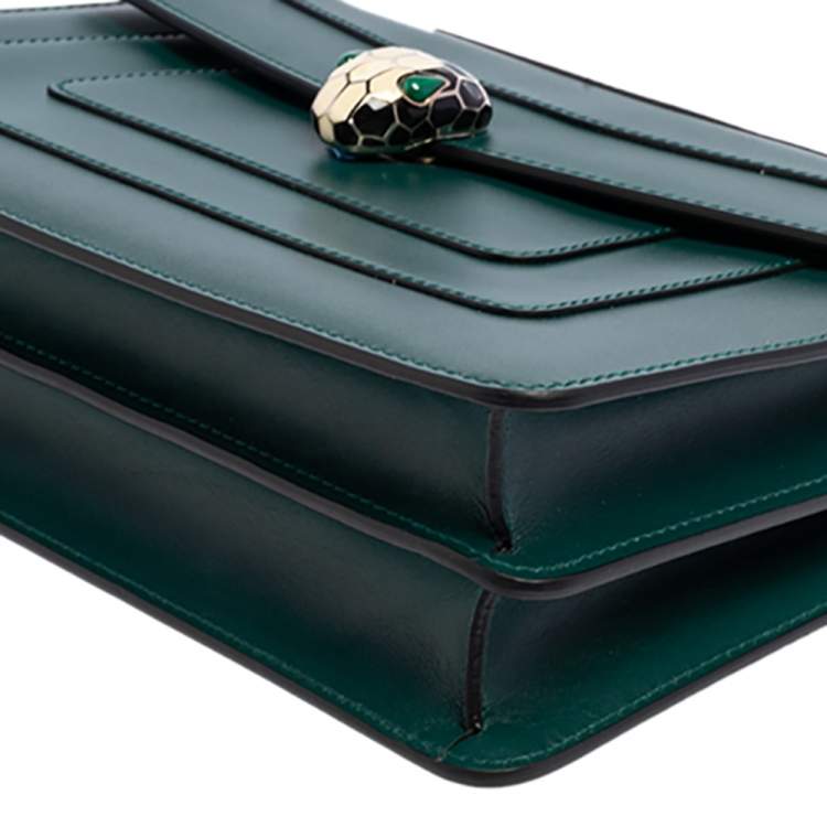 Pre Owned Bvlgari Green Leather Medium Serpenti Forever Flap Shoulder Bag