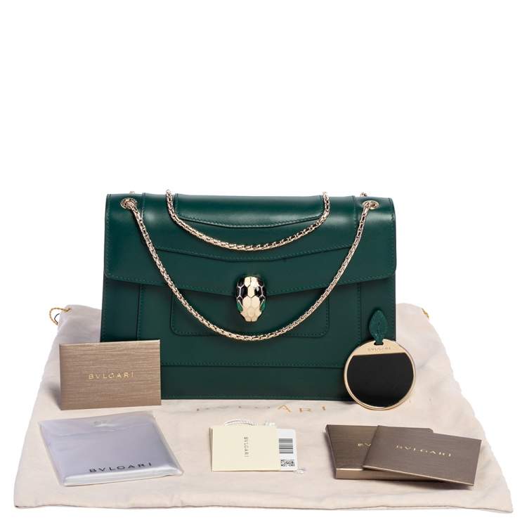 Pre Owned Bvlgari Green Leather Medium Serpenti Forever Flap Shoulder Bag