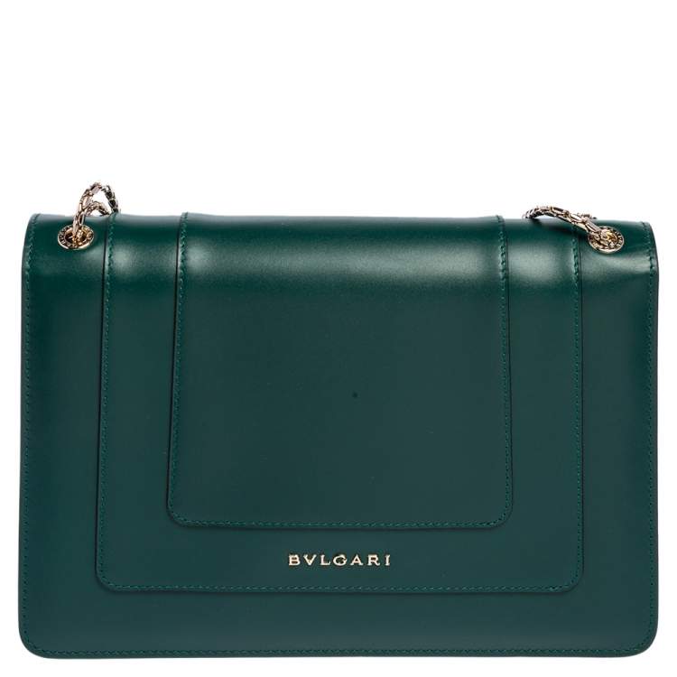 Pre Owned Bvlgari Green Leather Medium Serpenti Forever Flap Shoulder Bag