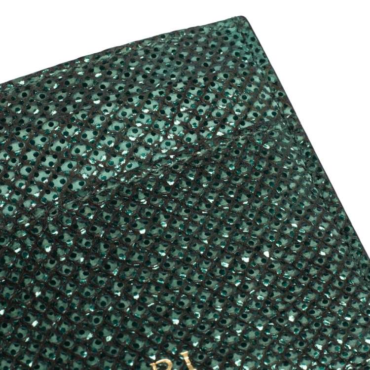 Pre Owned Bvlgari Metallic Green Karung Serpenti Forever Card Holder 