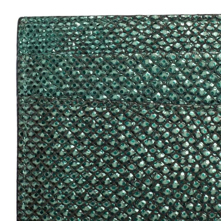 Pre Owned Bvlgari Metallic Green Karung Serpenti Forever Card Holder 