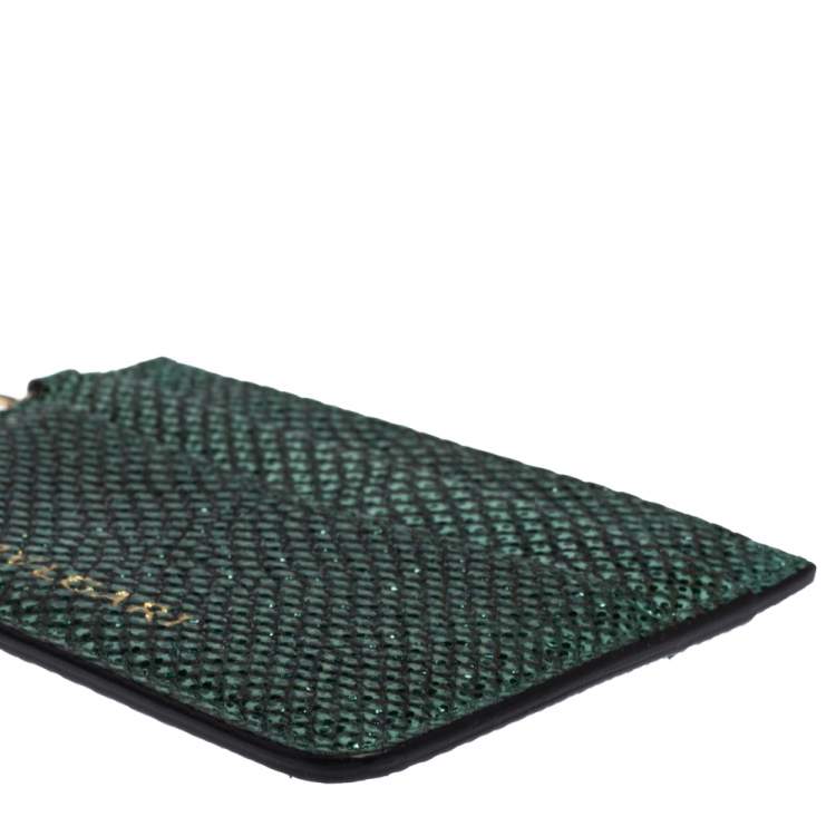 Pre Owned Bvlgari Metallic Green Karung Serpenti Forever Card Holder 