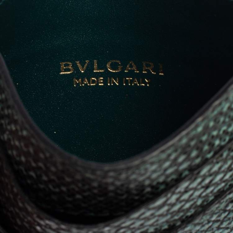 Pre Owned Bvlgari Metallic Green Karung Serpenti Forever Card Holder 