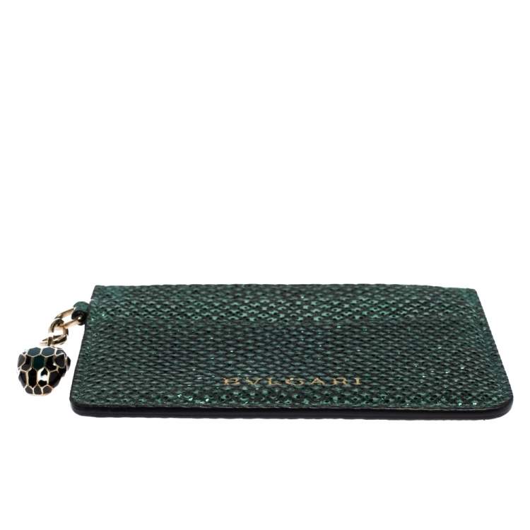 Pre Owned Bvlgari Metallic Green Karung Serpenti Forever Card Holder 