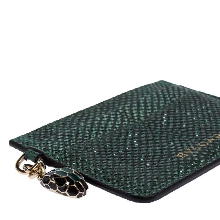 Pre Owned Bvlgari Metallic Green Karung Serpenti Forever Card Holder 