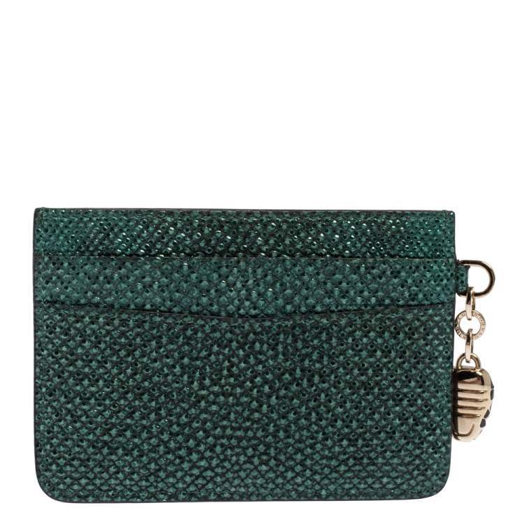 Pre Owned Bvlgari Metallic Green Karung Serpenti Forever Card Holder 