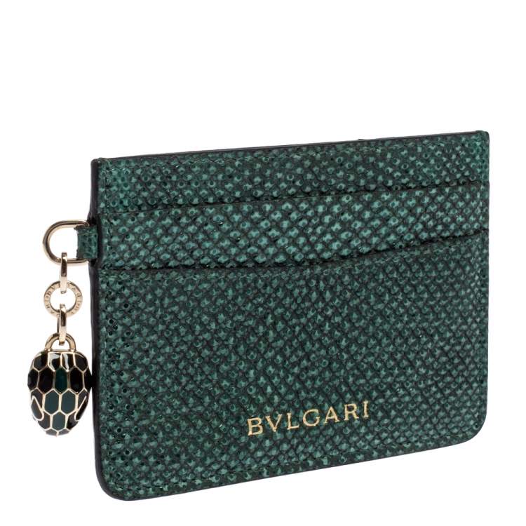 Pre Owned Bvlgari Metallic Green Karung Serpenti Forever Card Holder 