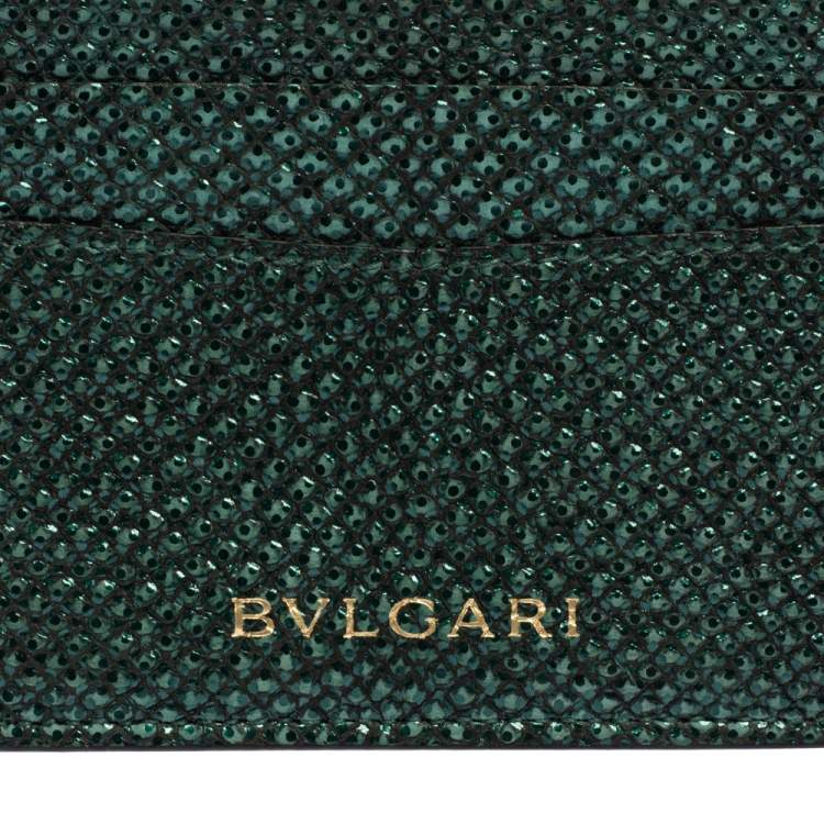 Pre Owned Bvlgari Metallic Green Karung Serpenti Forever Card Holder 