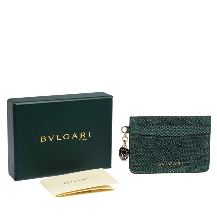 Pre Owned Bvlgari Metallic Green Karung Serpenti Forever Card Holder 