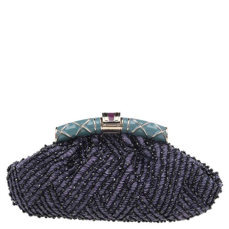 Pre Owned Bvlgari Multicolour Beaded Satin Clutch
