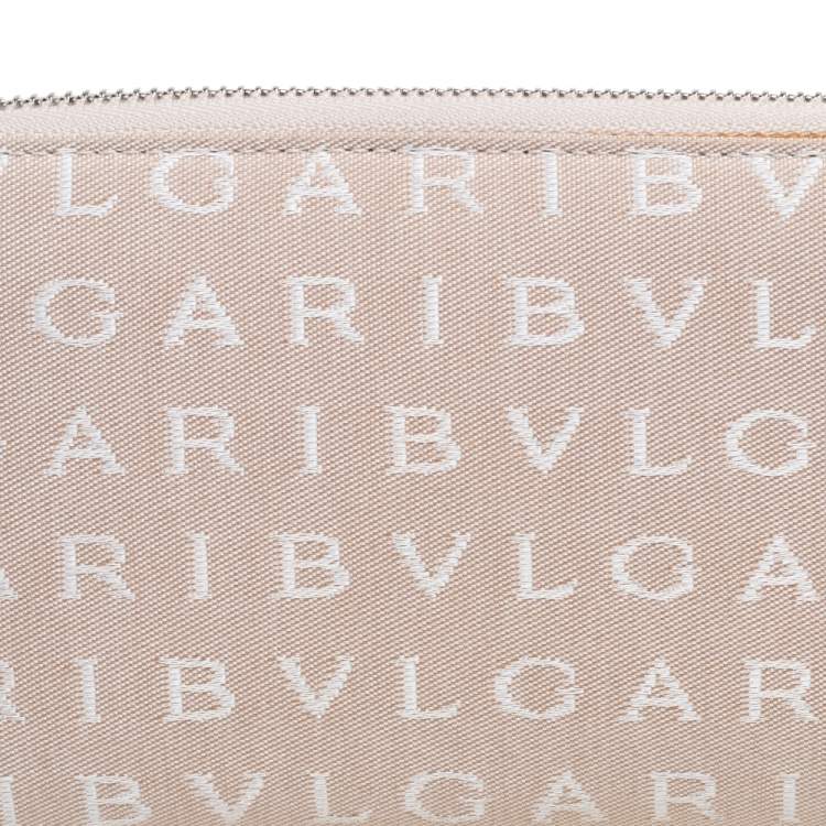 Pre Owned Bvlgari Beige Signature Canvas Zip Around Wallet 