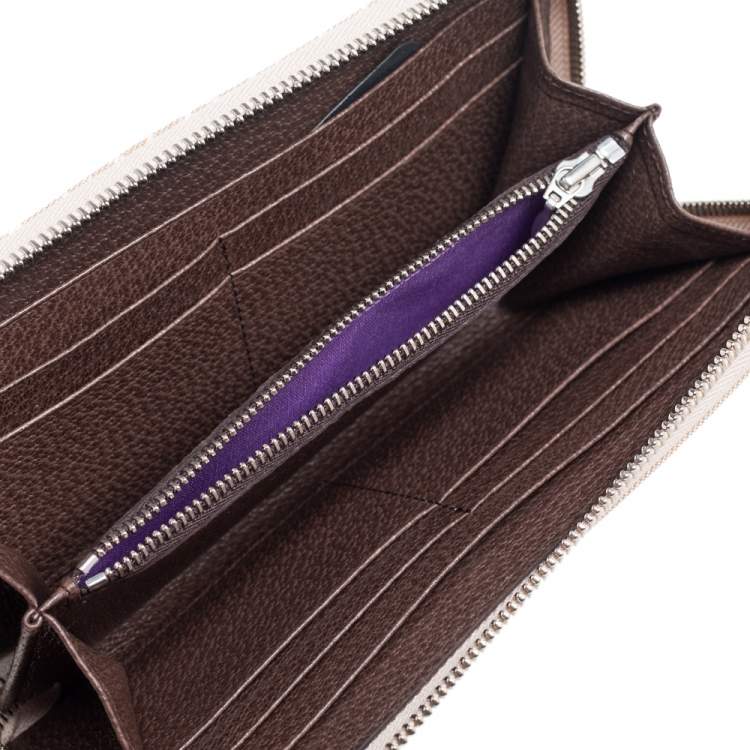 Pre Owned Bvlgari Beige Signature Canvas Zip Around Wallet 