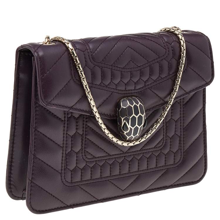 Pre Owned Bvlgari Dark Purple Quilted Scaglie Leather Small Serpenti Forever Shoulder Bag