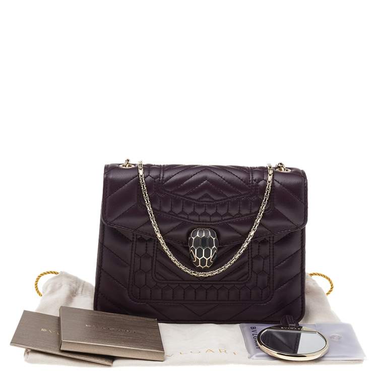 Pre Owned Bvlgari Dark Purple Quilted Scaglie Leather Small Serpenti Forever Shoulder Bag