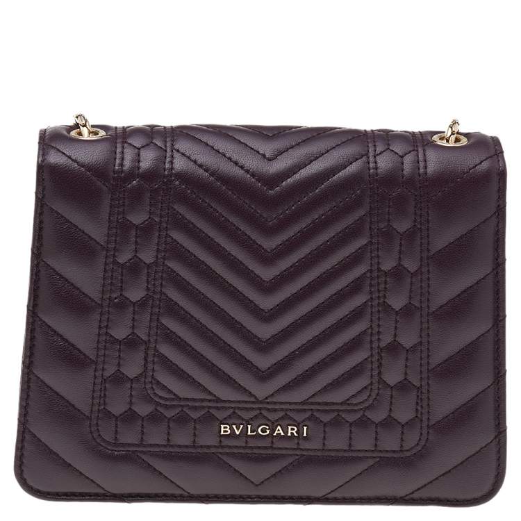 Pre Owned Bvlgari Dark Purple Quilted Scaglie Leather Small Serpenti Forever Shoulder Bag