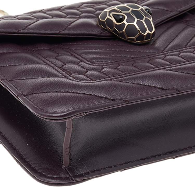 Pre Owned Bvlgari Dark Purple Quilted Scaglie Leather Small Serpenti Forever Shoulder Bag