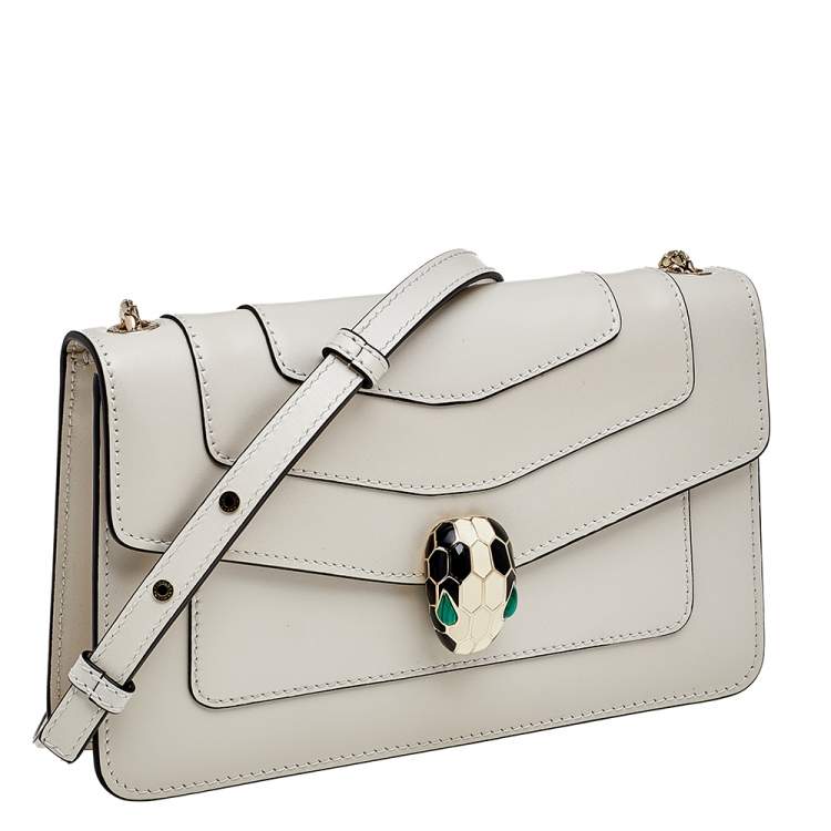 Pre Owned Bvlgari White Leather Serpenti Forever Shoulder Bag