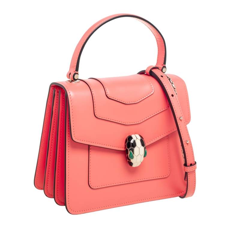 Pre Owned Bvlgari Peach Leather Serpenti Forever Flap Top Handle Bag
