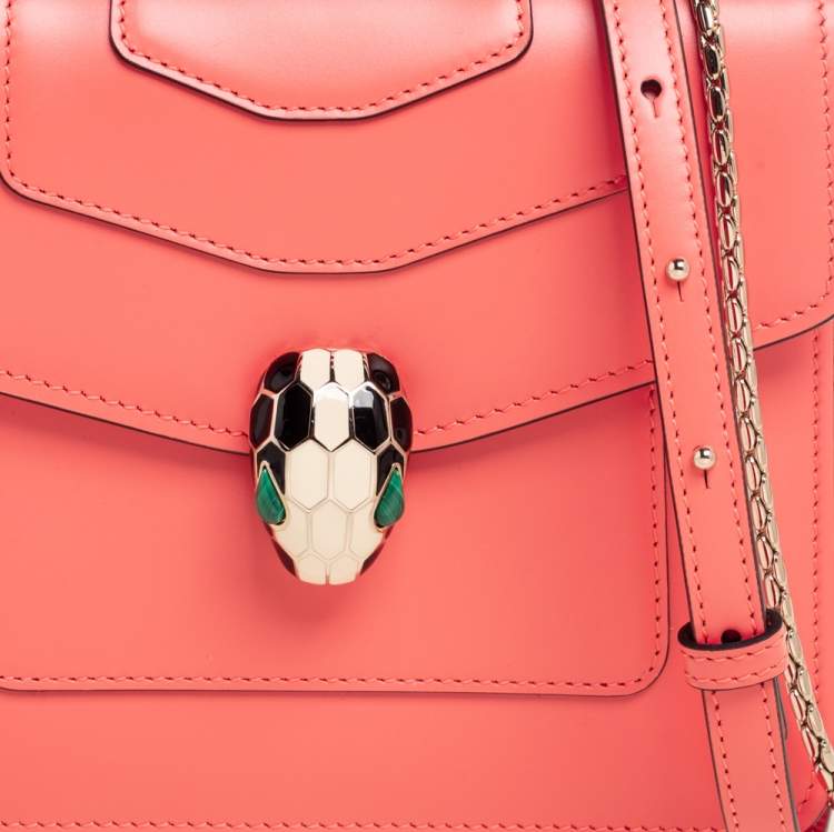 Pre Owned Bvlgari Peach Leather Serpenti Forever Flap Top Handle Bag