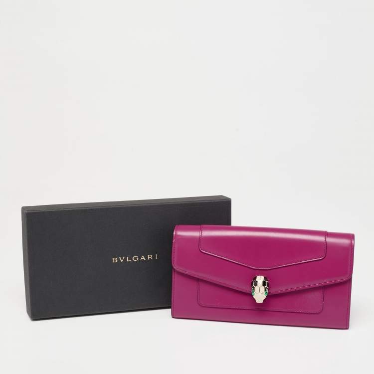 Pre Owned Bvlgari Pink Leather Serpenti Forever Wallet