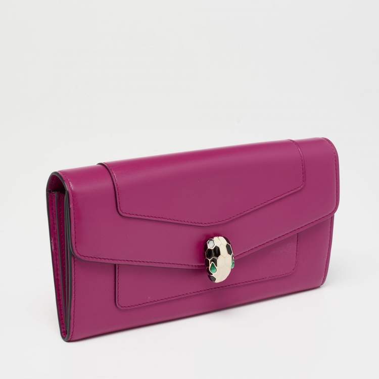 Pre Owned Bvlgari Pink Leather Serpenti Forever Wallet