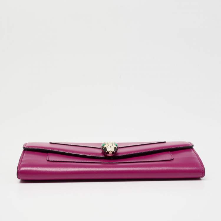 Pre Owned Bvlgari Pink Leather Serpenti Forever Wallet