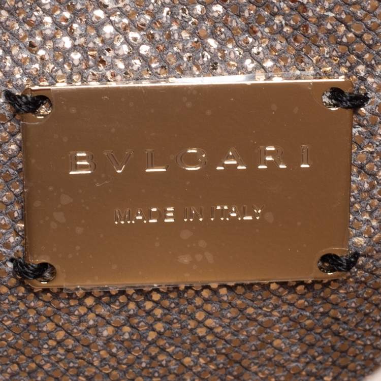 Pre Owned Bvlgari Metallic Gold/Light Beige Karung Leather Small Serpenti Forever Top Handle Bag