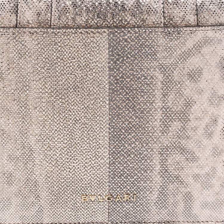 Pre Owned Bvlgari Metallic Gold/Light Beige Karung Leather Small Serpenti Forever Top Handle Bag